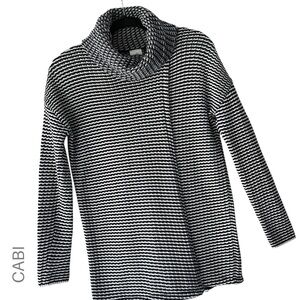 CABI | NWOT FERGIE SPLIT FRONT & BACK COWL NECK COTTON SWEATER BLACK & WHITE SM